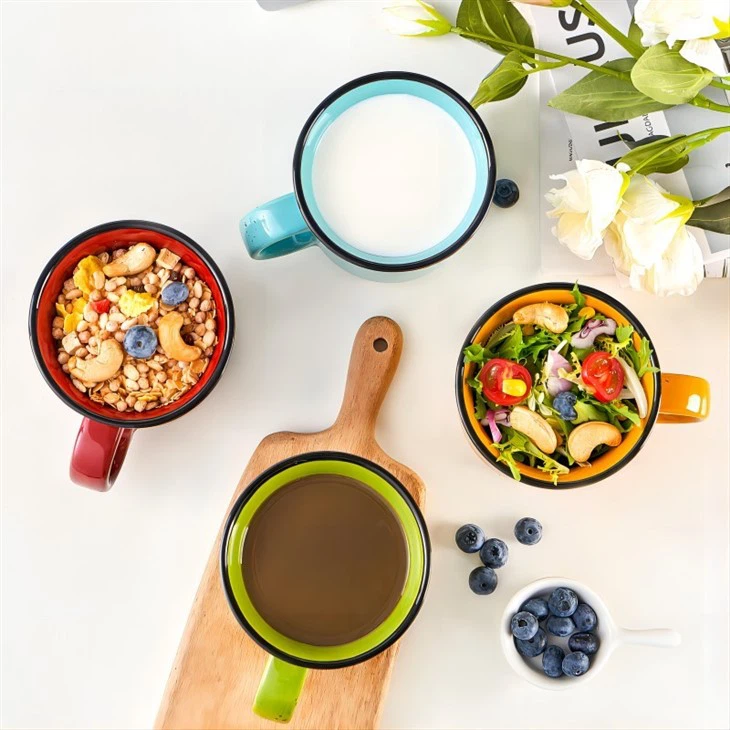 Coffee Mugs Set Of 4，16 Oz Large Coffee Mugs Set Of 4, Ceramic Mugs With Handles,Coffee,Salad,Noodles Etc Coffee Mugs, Microwave & Dishwasher Safe，Multi-color