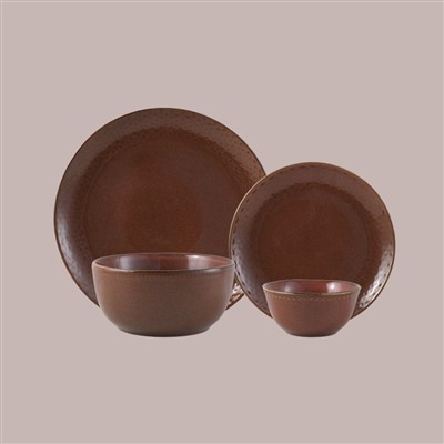 Набор столовой посуды с коричневыми вкраплениями корзинчатого плетения, реактивной глазурью, 16-предметов