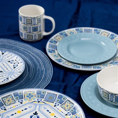 Средиземноморская геометрия 16-часовая посуда набор посуды|Синие и зеленые узоры микса и матча